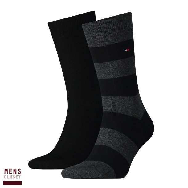 Tommy Hilfiger MEN RUGBY sokker 2-pack - Sort og stribet