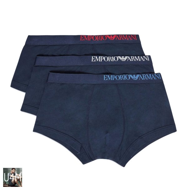 ARMANI 3 PACK BOXERSHORTS, bl med asymmetrisk logo.