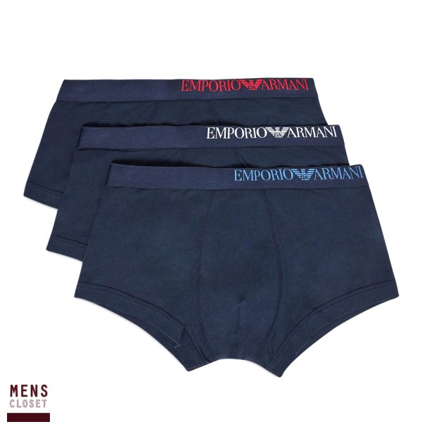 ARMANI 3 PACK BOXERSHORTS, bl� med asymmetrisk logo.