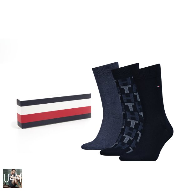 Tommy Hilfiger giftbox med 3 par sokker Bl
