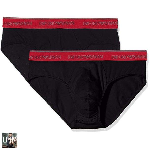 Armani 2 pack briefs med rd kontrast linning