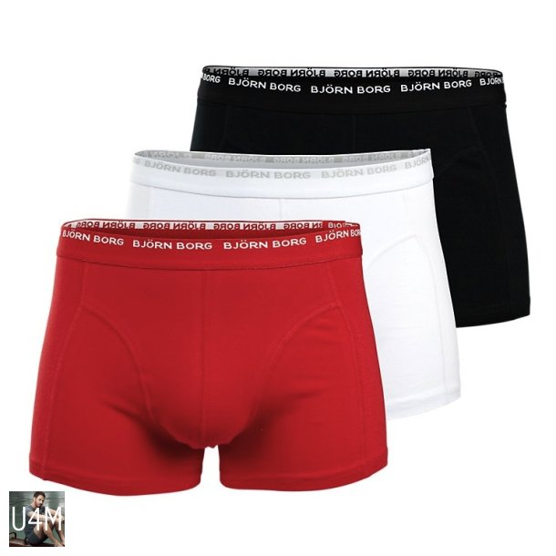 Bjrn Borg 3-to-go Boxershorts 3-pack Sort/Hvid/Rd