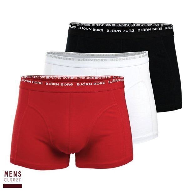 Bjrn Borg 3-to-go Boxershorts 3-pack Sort/Hvid/Rd